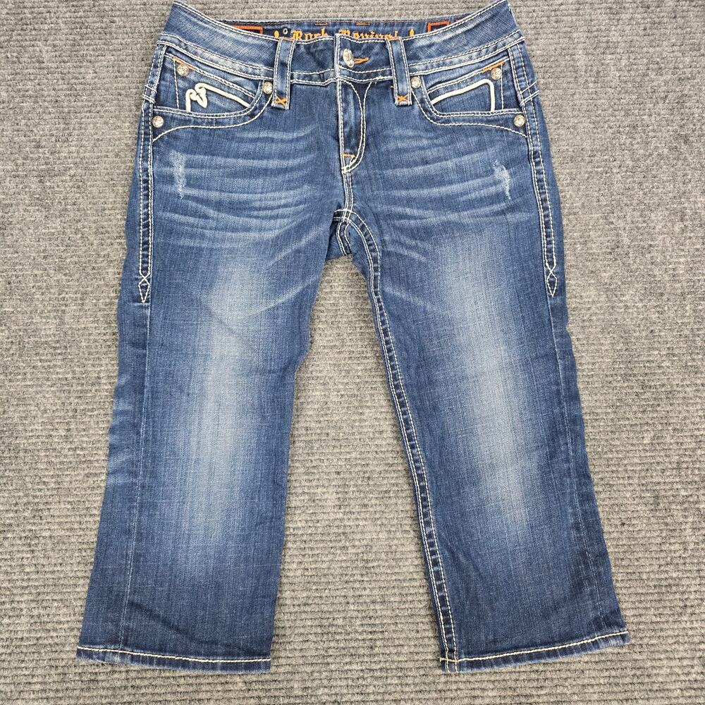 Rock Revival Stephanie Capri Jeans Womens Size 30 Fleur De Lis Cropped Denim